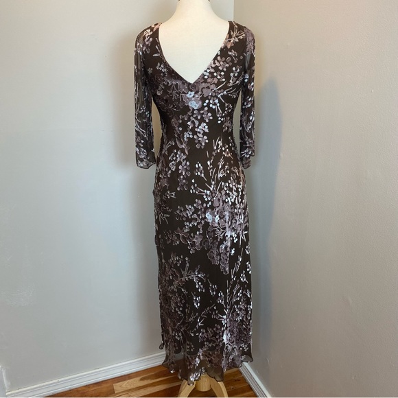 Papell Boutique Brown Velvet Burnout Floral Dress - Picture 8 of 9
